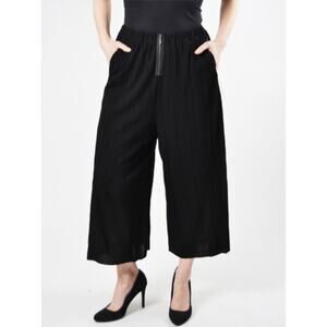 Beau Jours Yura Pant Size Small Black Wide Leg Crop Zipper Raw Hem USA
